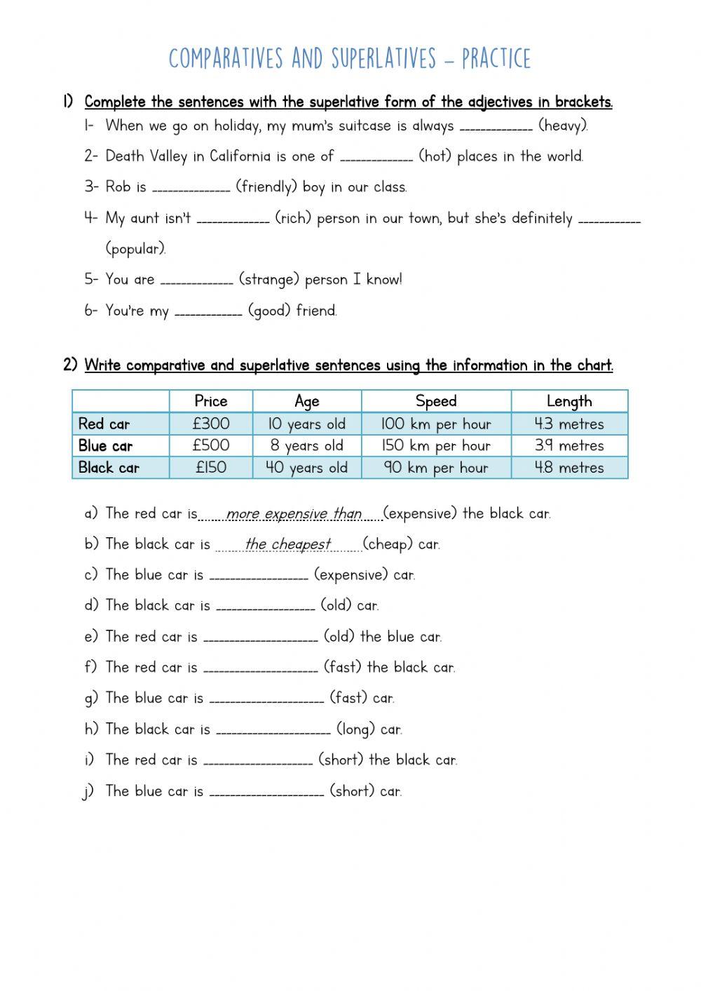 Comparatives and superlatives - practice Comparatives and superlatives - practice