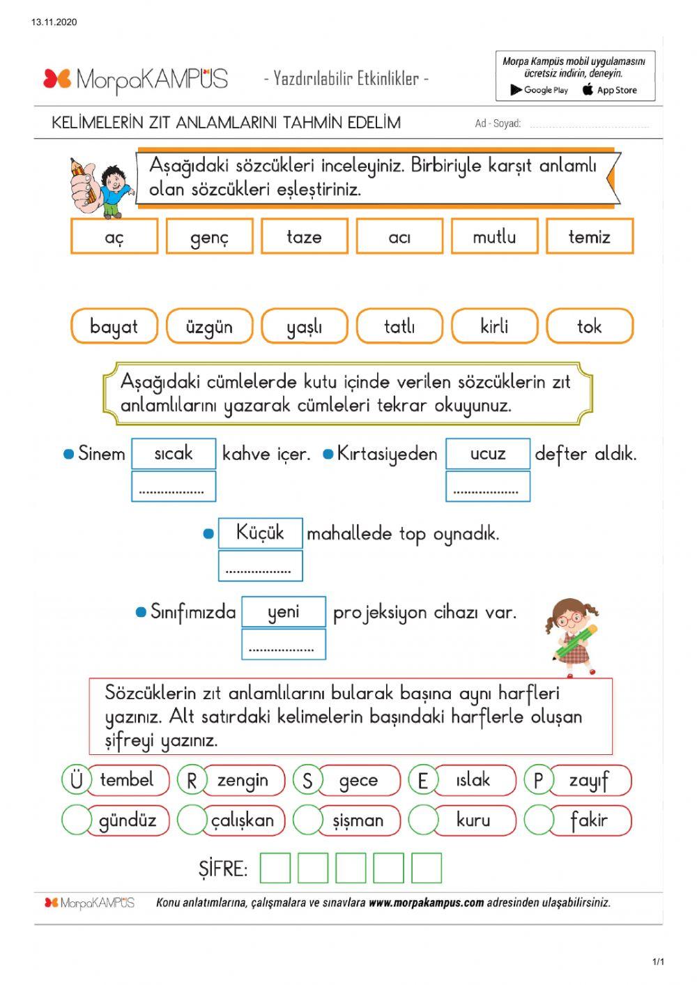 Zıt Anlamlı Kelimeler