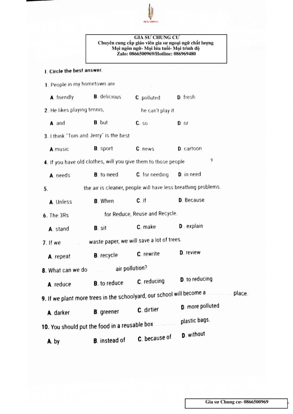 Lớp 6 - KT 15' Unit 10,11,12