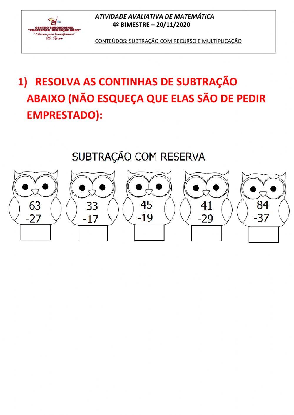 Matemática Atividade Avaliativa 4º Bimestre