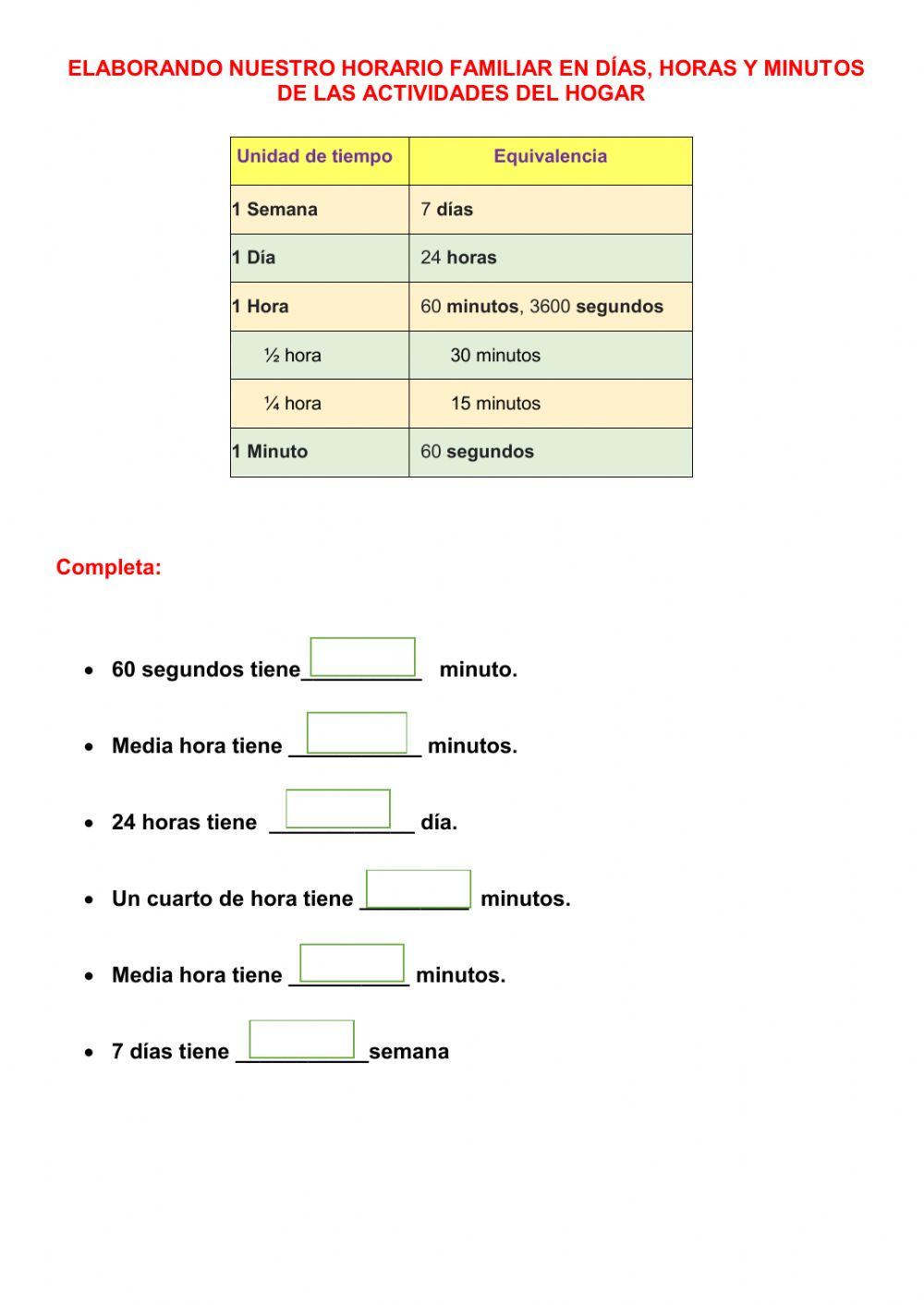 Horas y minutos online exercise