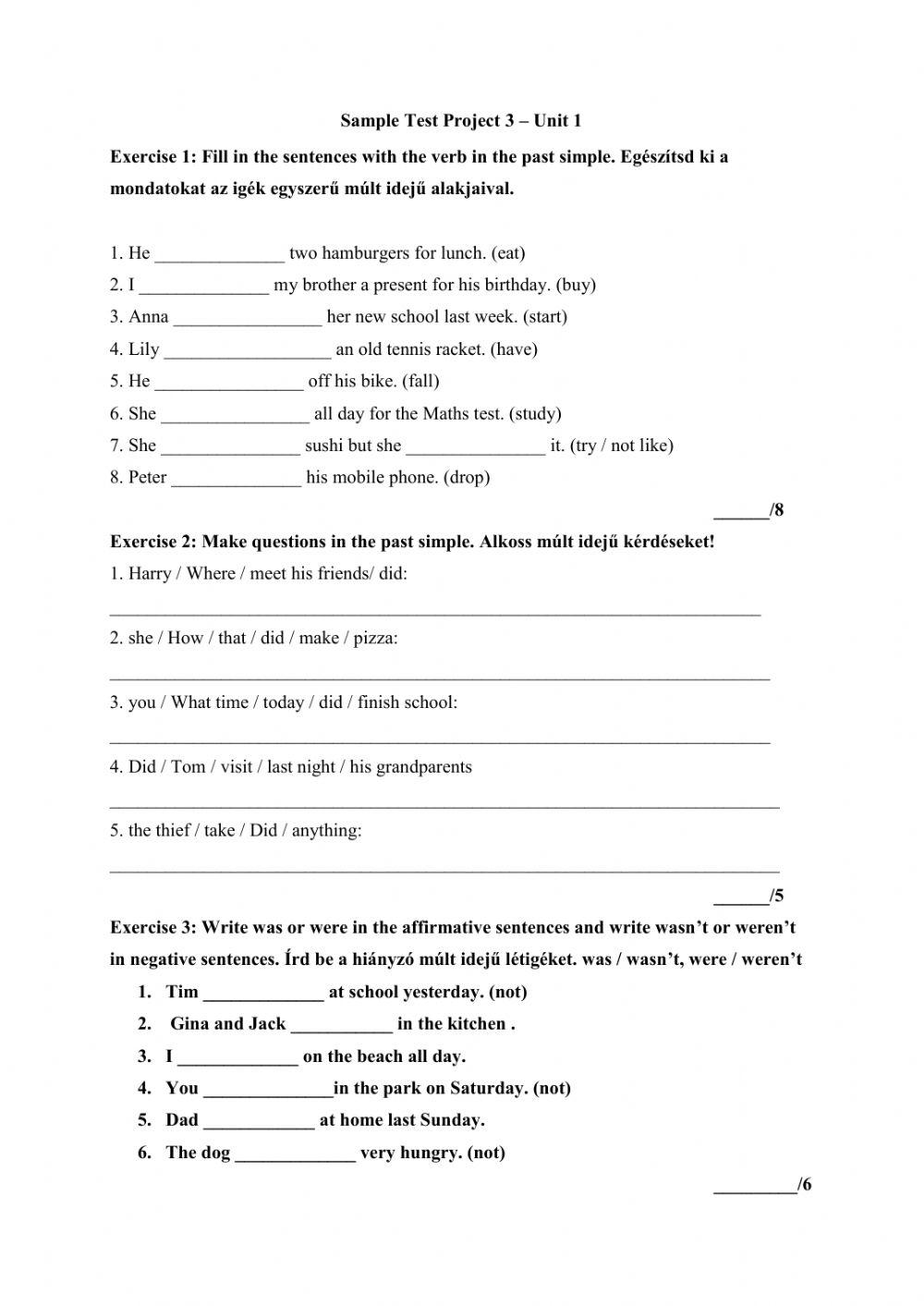 Project 3 Unit 1 Sample test