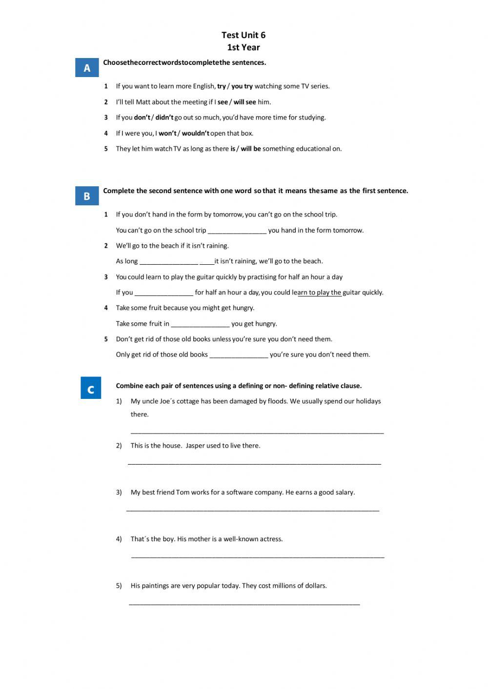 Optimise B1+ Test Unit 6