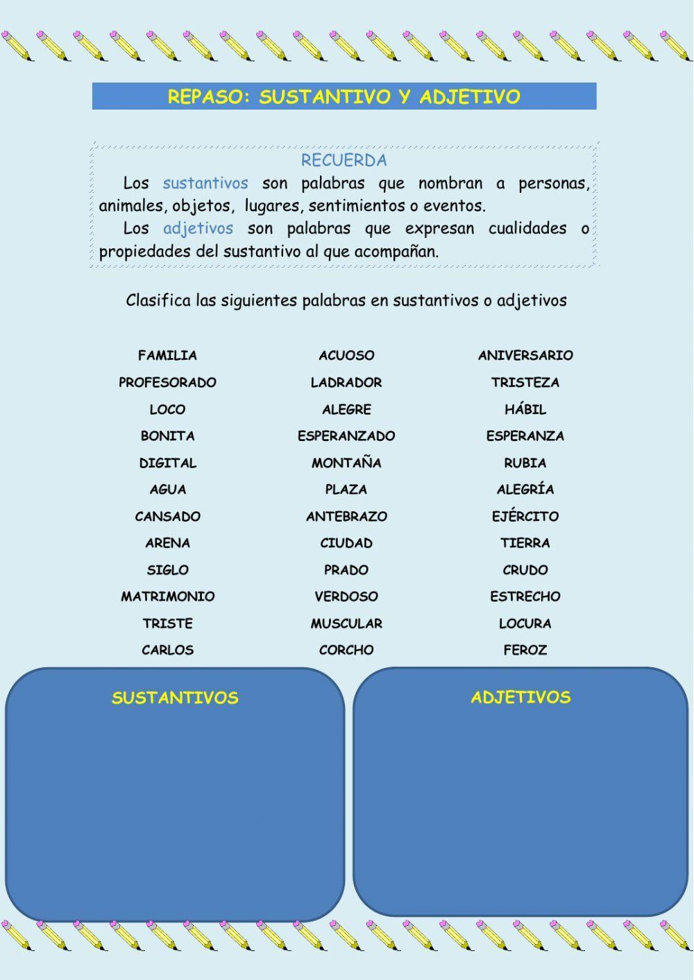 Repaso: sustantivo y adjetivo Repaso: sustantivo y adjetivo
