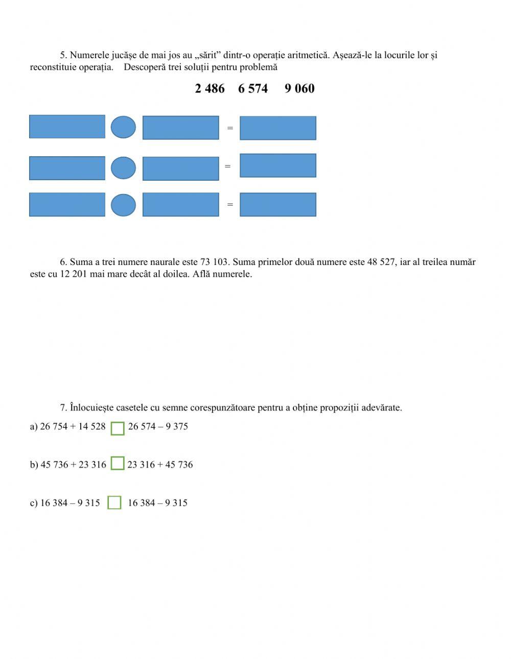 Adunarea si scaderea numerelor
