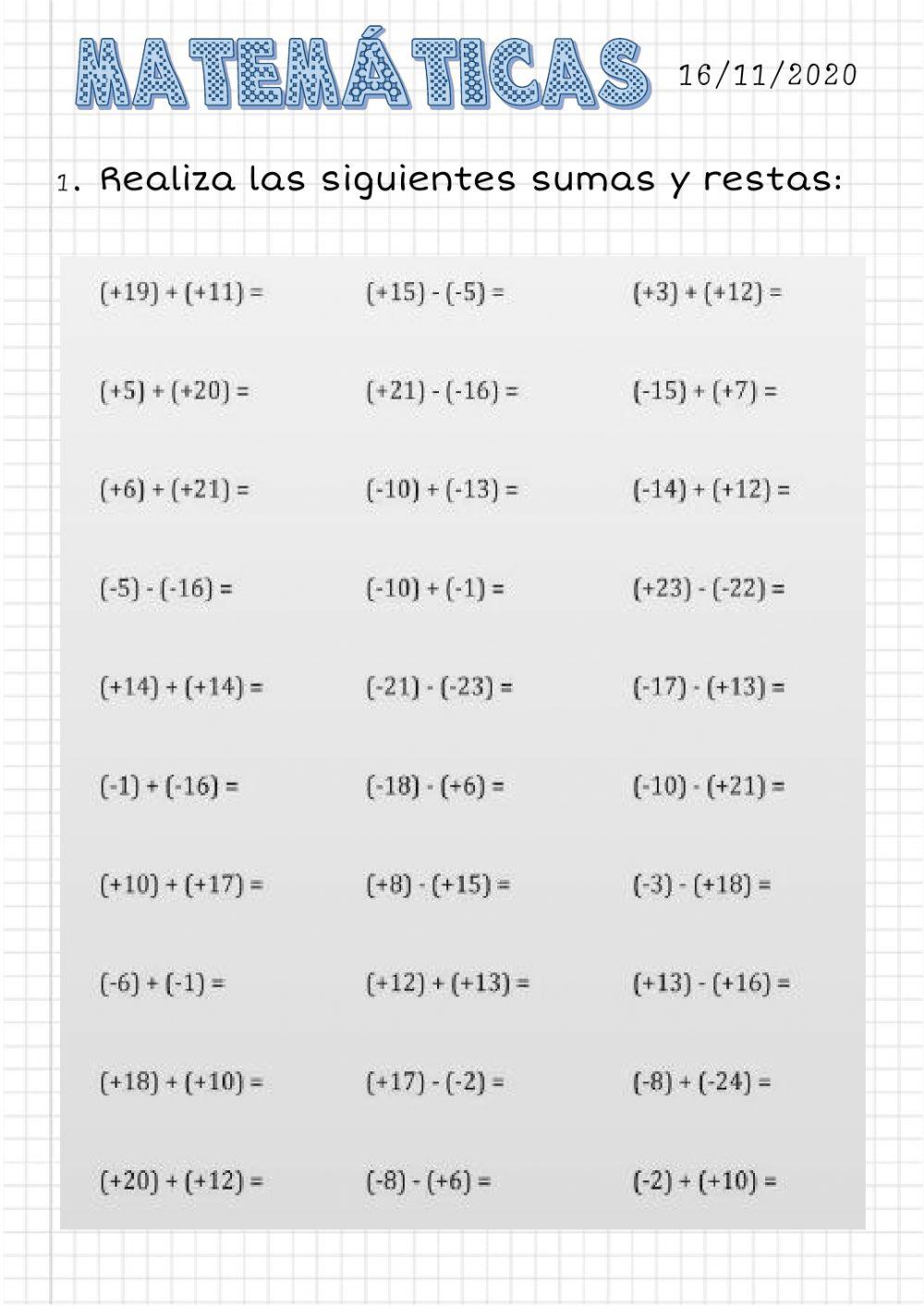Sumas y restas de números enteros