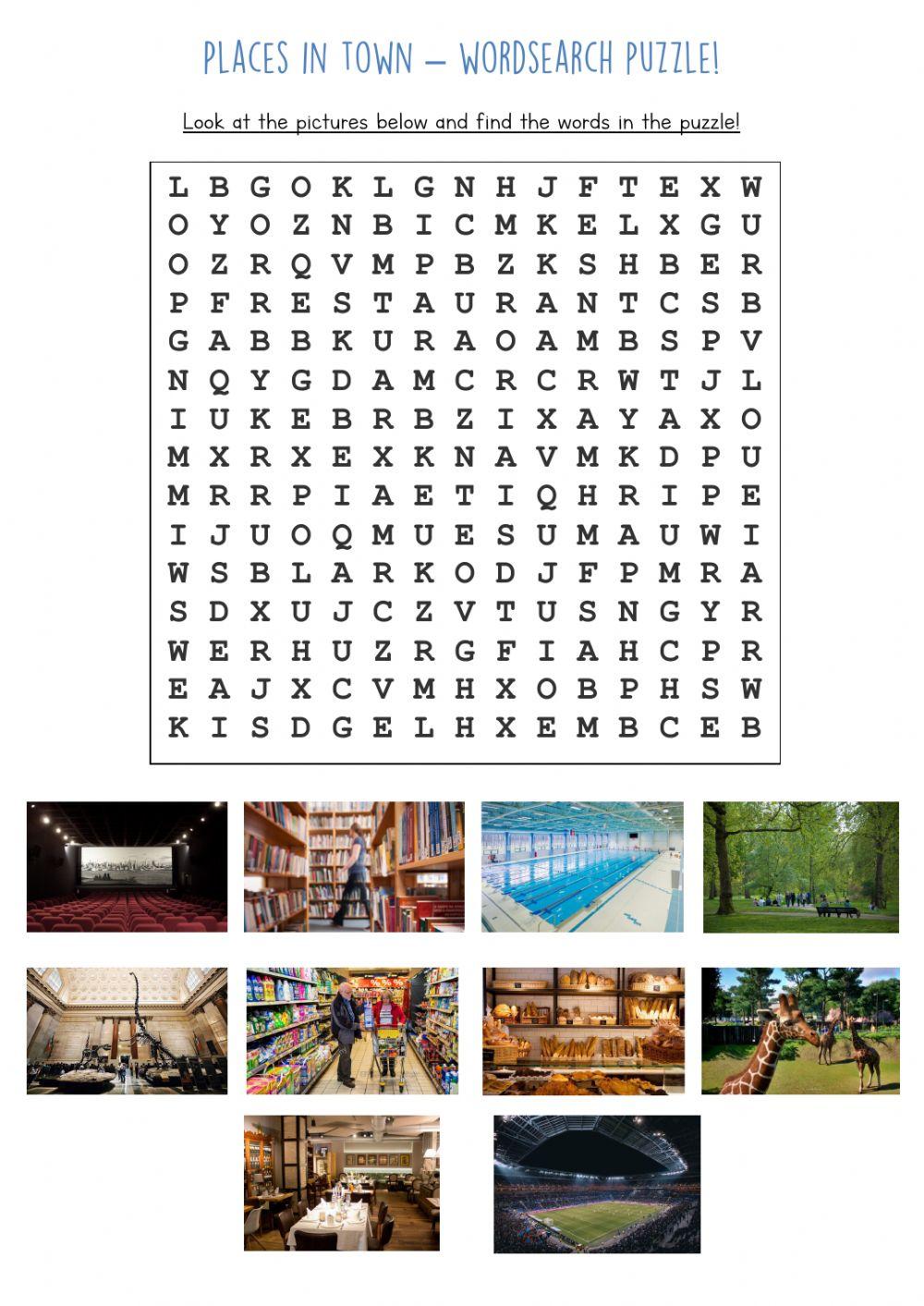 Places in town - wordsearch puzzle Places in town - wordsearch puzzle