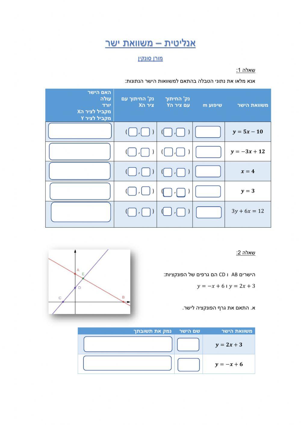 אנליטית - משוואת ישר - תרגול