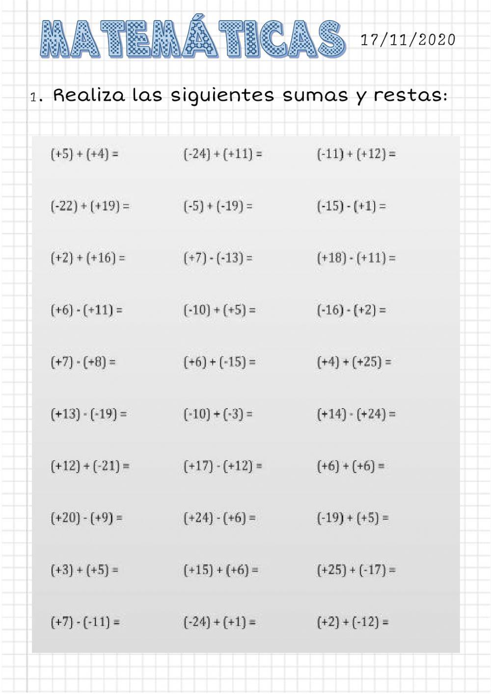 Sumas y restas de números enteros