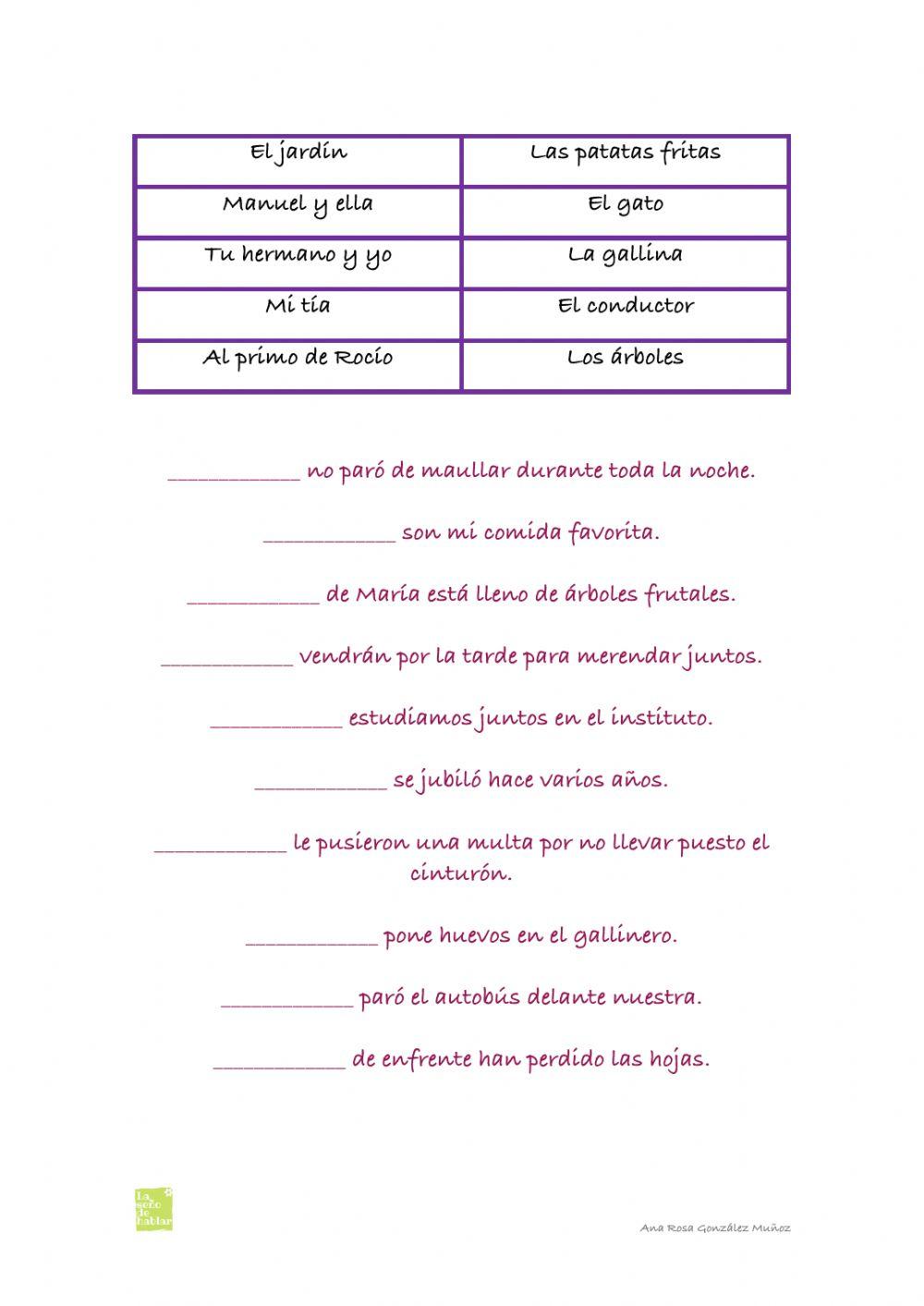 Arrastra las palabras y forma frases con sentido.