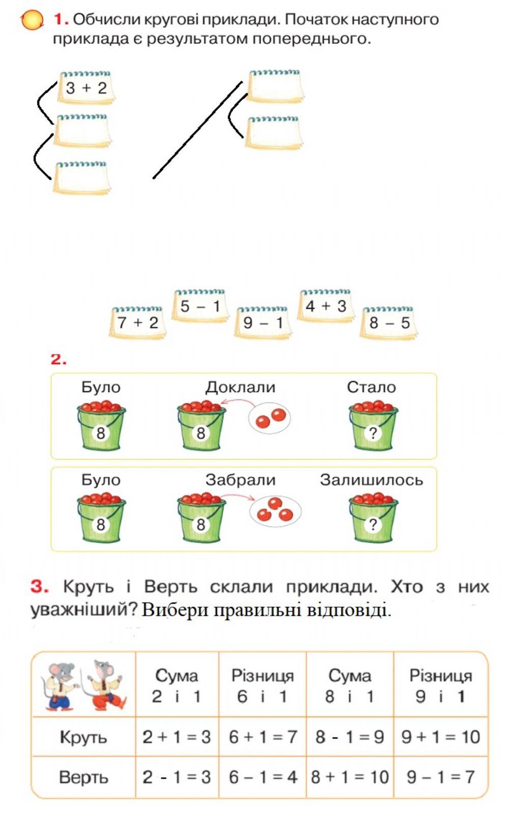 Кругові приклади. Сума та різниця чисел.