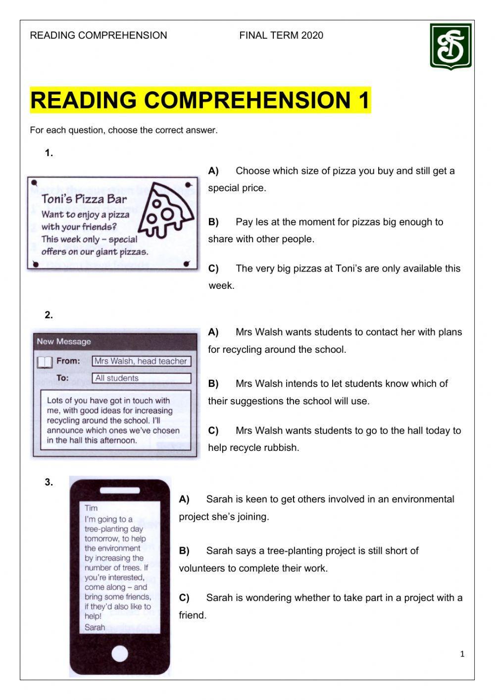 Reading Comprehension A - Final Term - Level 2