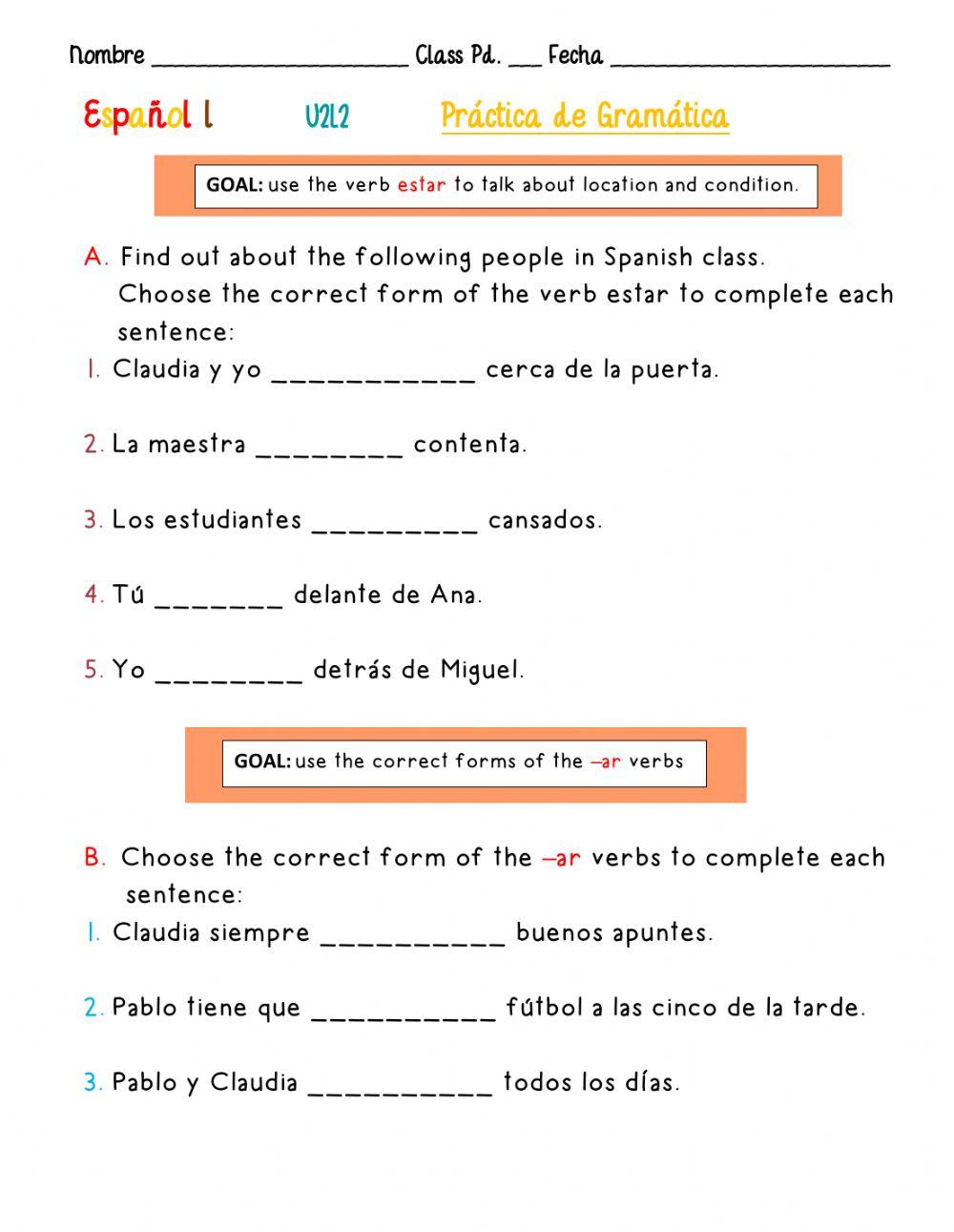 Unidad 2 Lección 2 Práctica de Gramática
