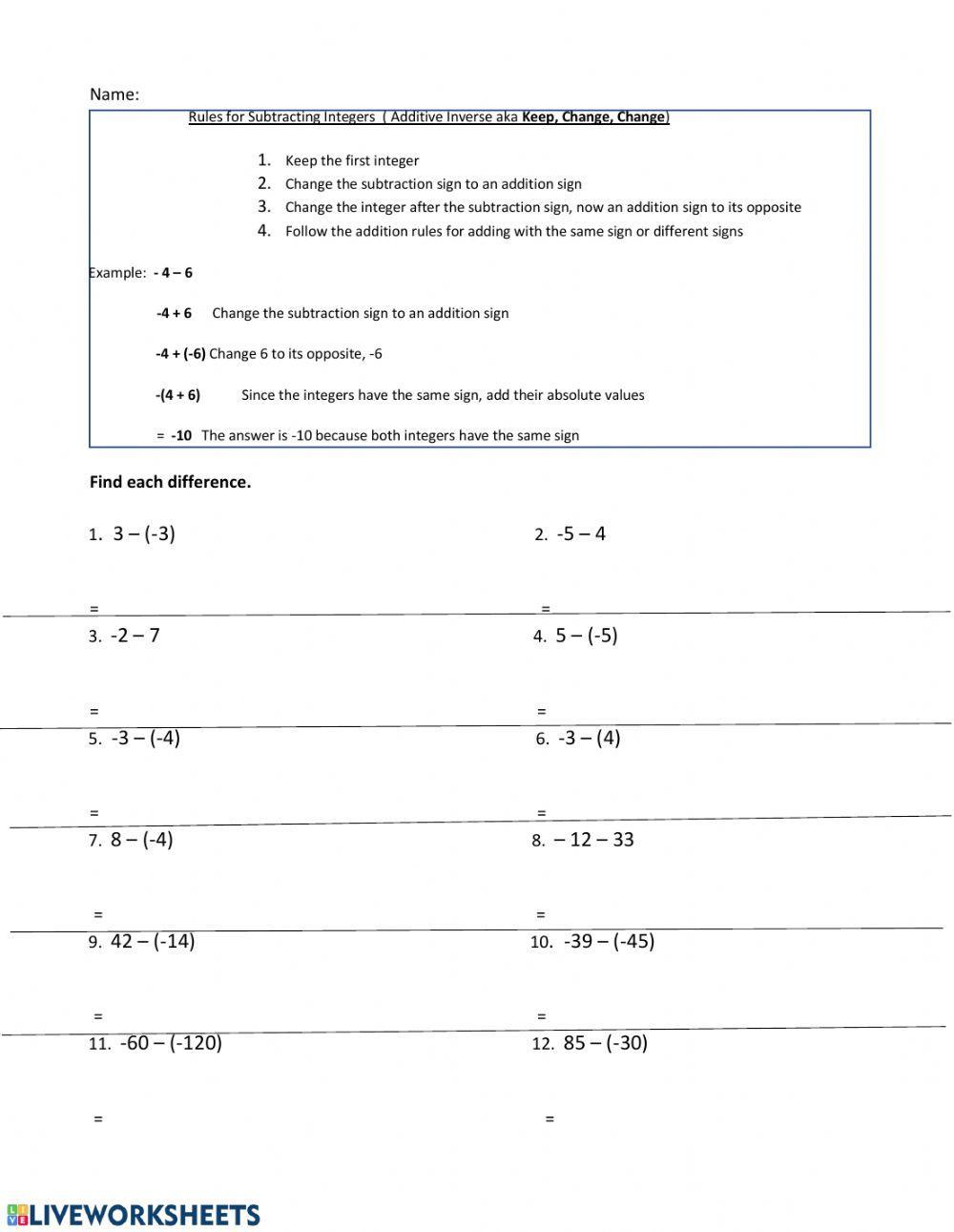 Adding and subtracting Directed numbers