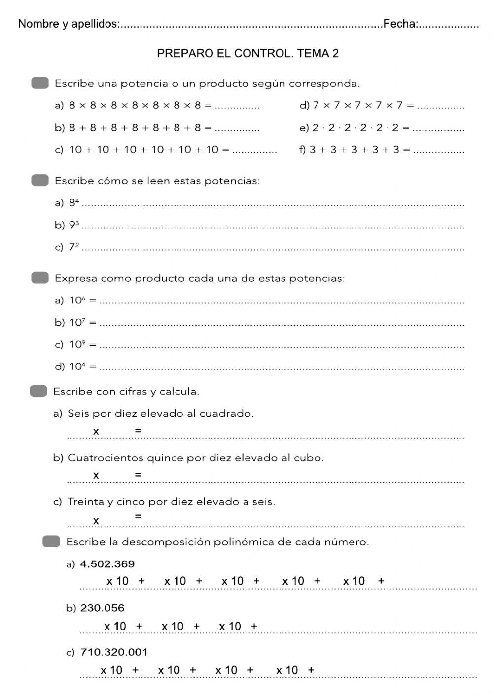 Potencias y raices cuadradas