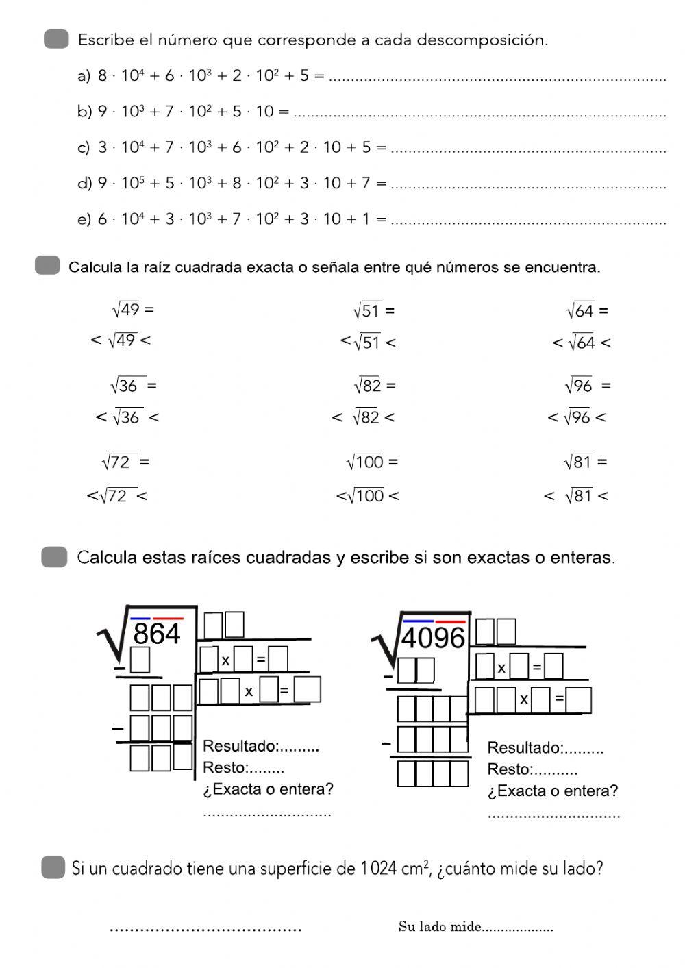 Potencias y raices cuadradas