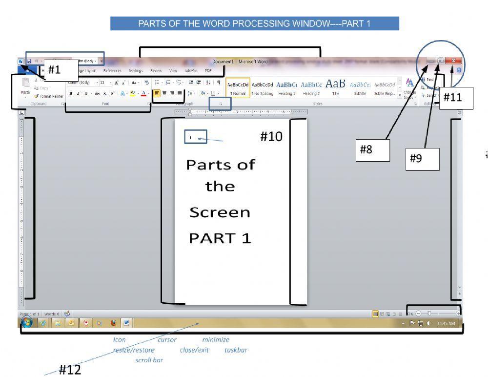 Parts of the Word Processing Window Part 2 worksheet | Live Worksheets