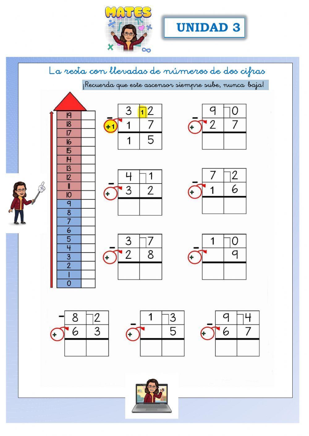 Restas llevando con números 2 cifras Restas llevando con números 2 cifras