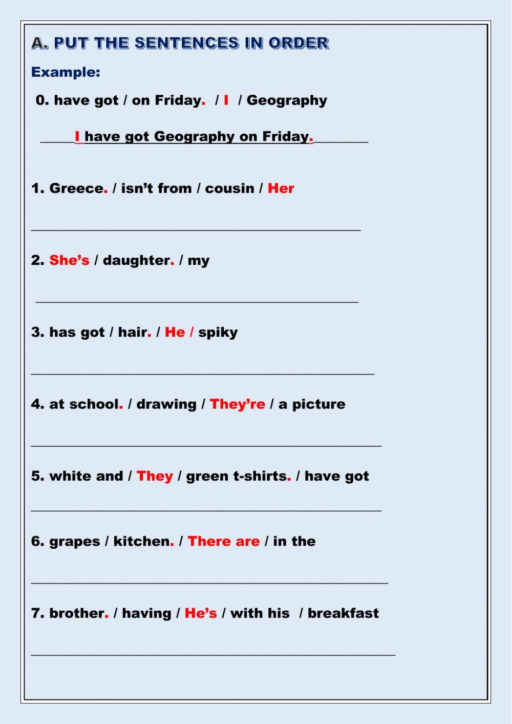 Order the sentences-Number the pictures