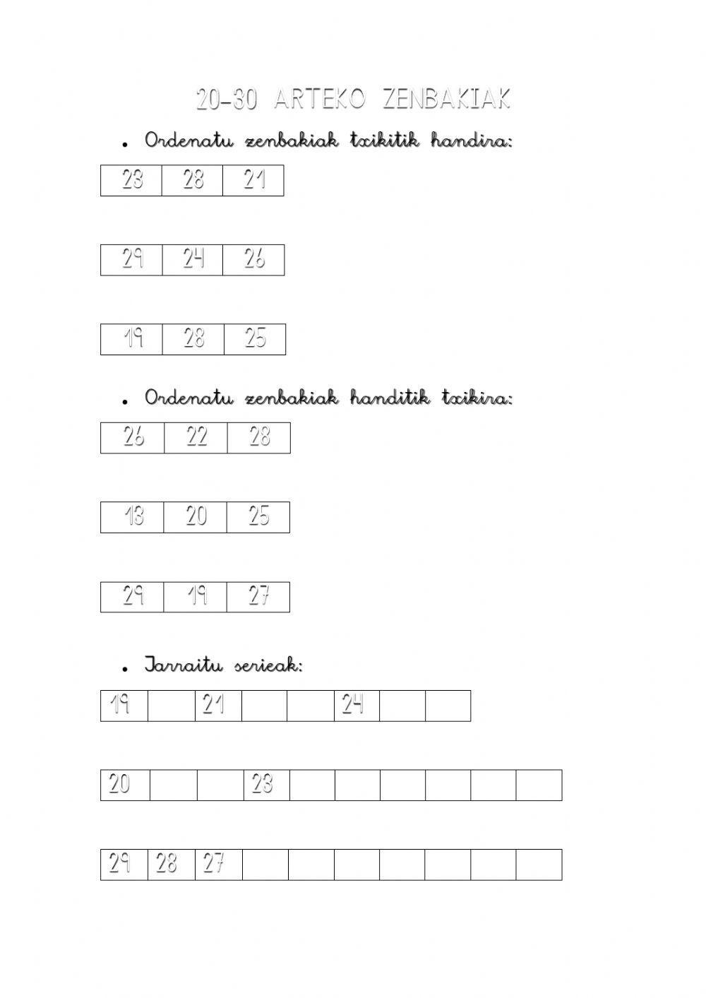Zenbakiak 20-30 Zenbakiak 20-30