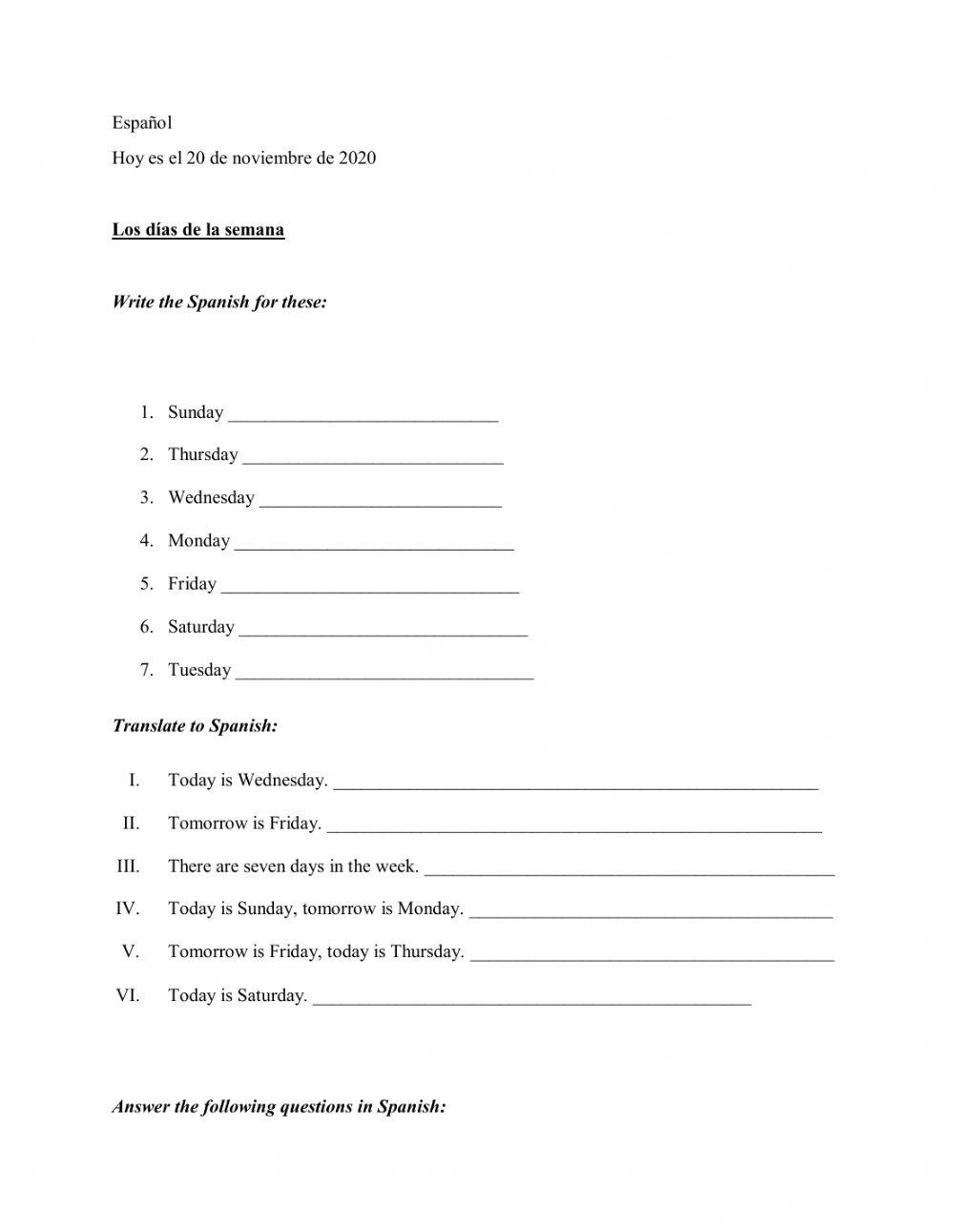 Los días de la semana