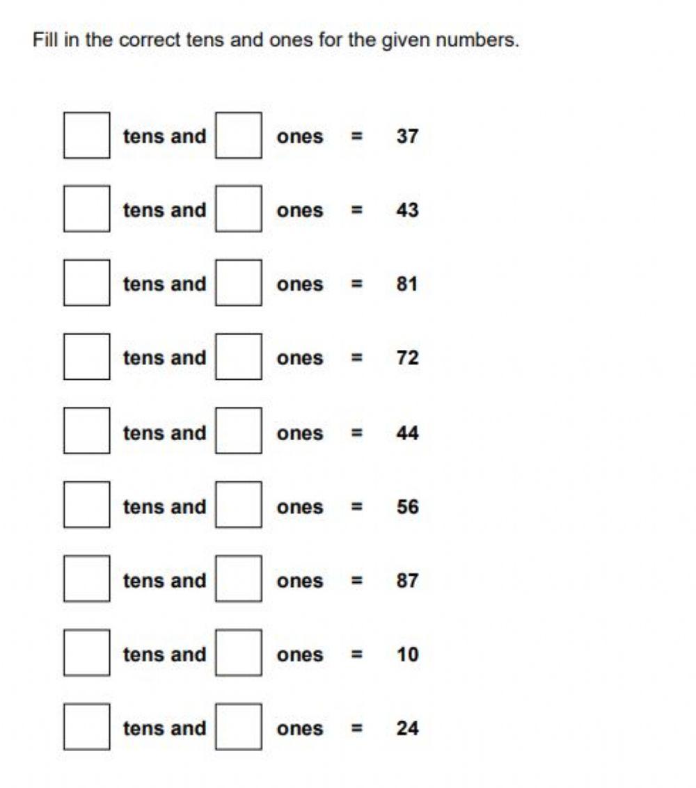 Identifying ten and ones