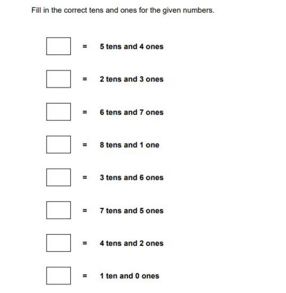 Identifying tens and ones