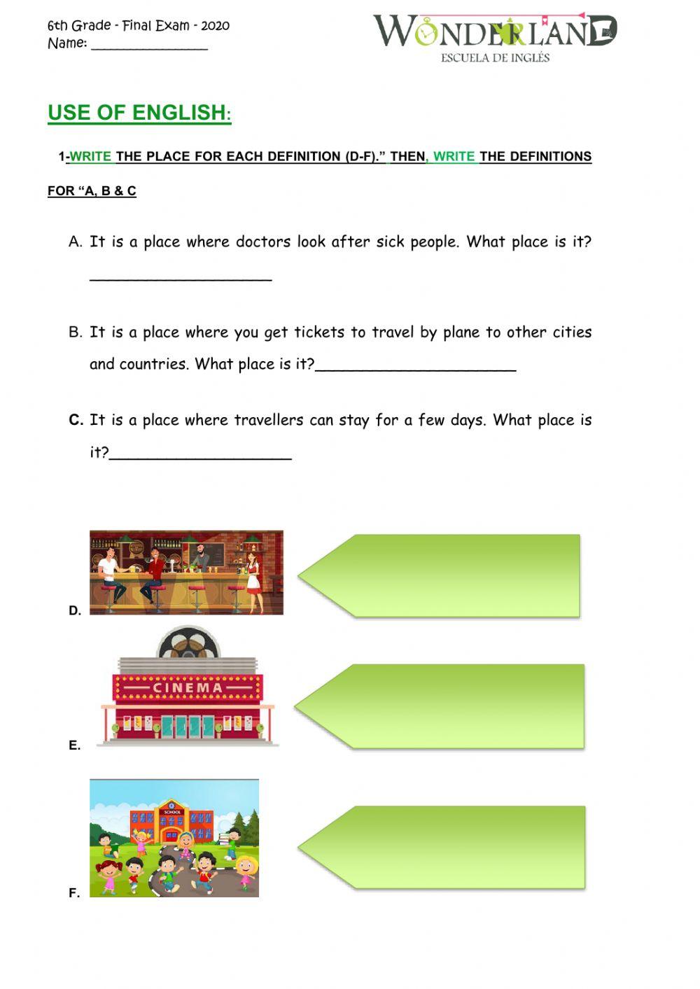 Use of English - Exam 6th Grade 2020