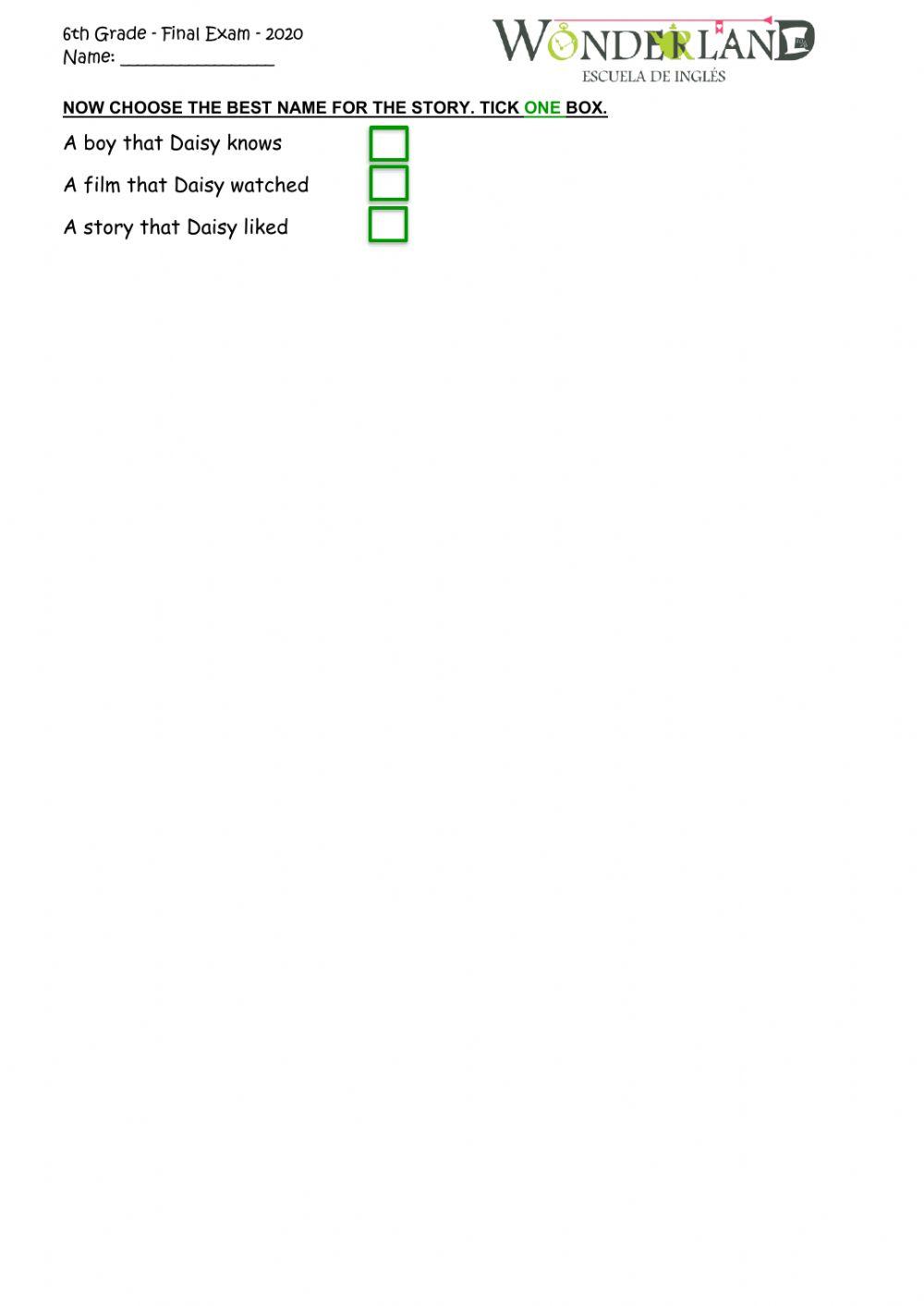 Use of English - Exam 6th Grade 2020