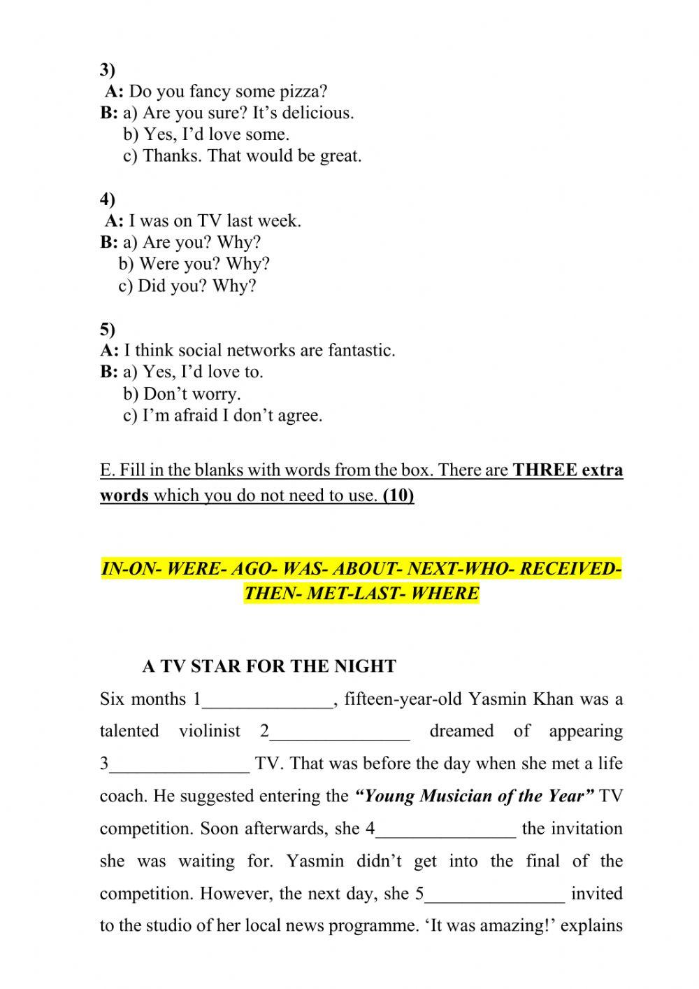 Adults- Intermediate Final Exam