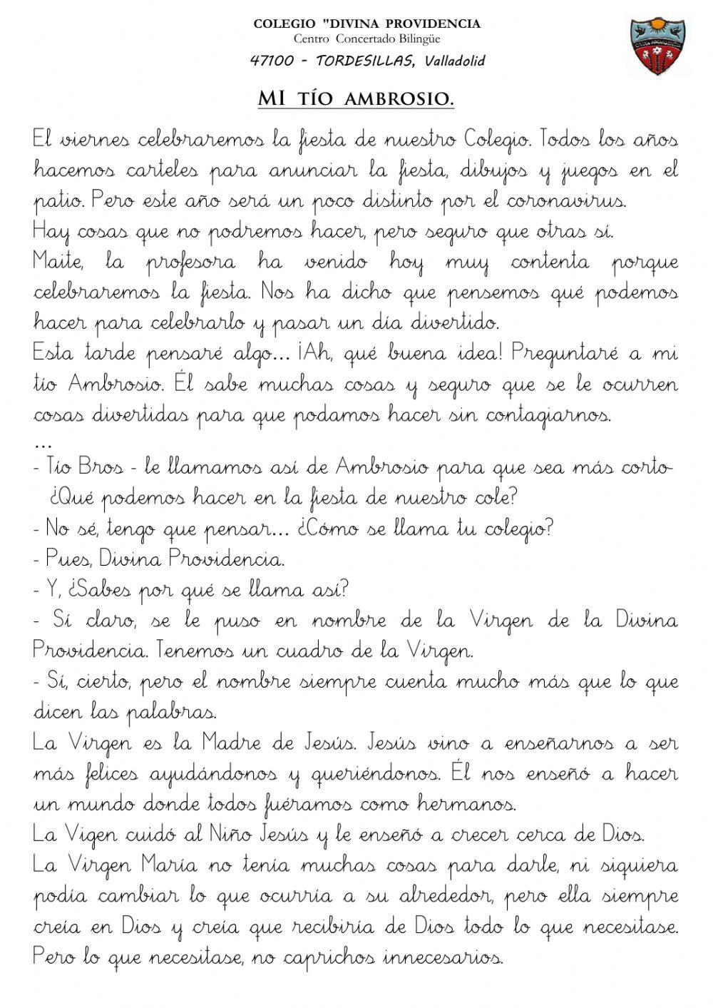 Comprensión lectora 3º EP 06 Divina Providencia