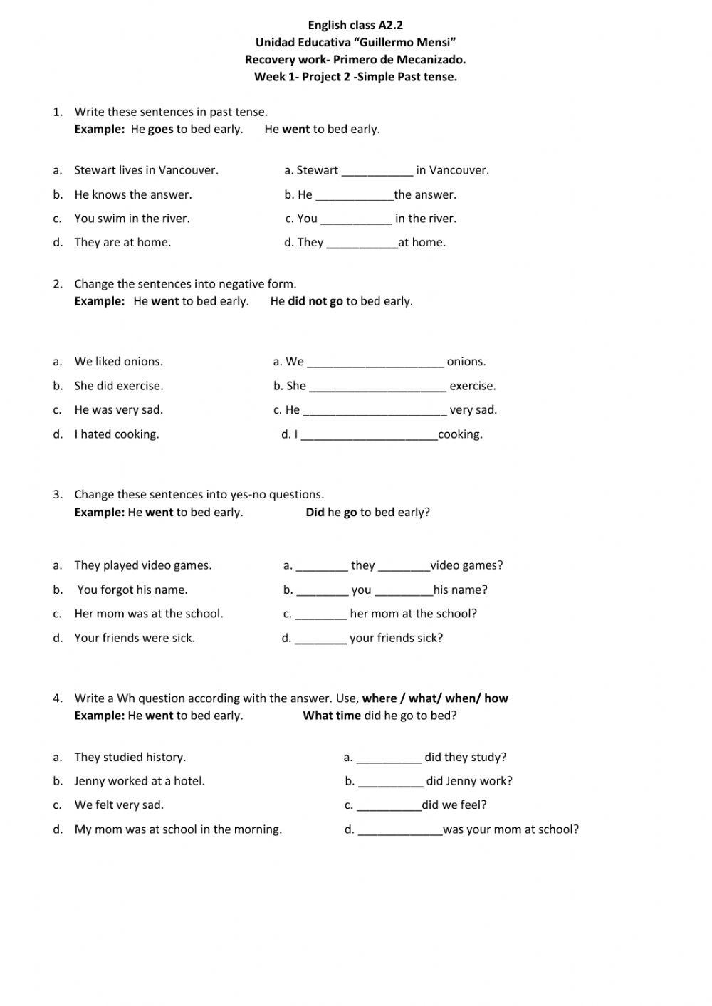 Recovery work 1 online exercise for Live Worksheets
