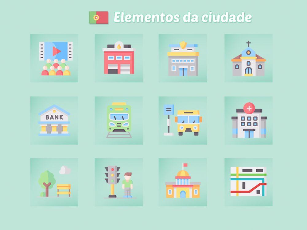 Revisión los elementos de la ciudad en portugués