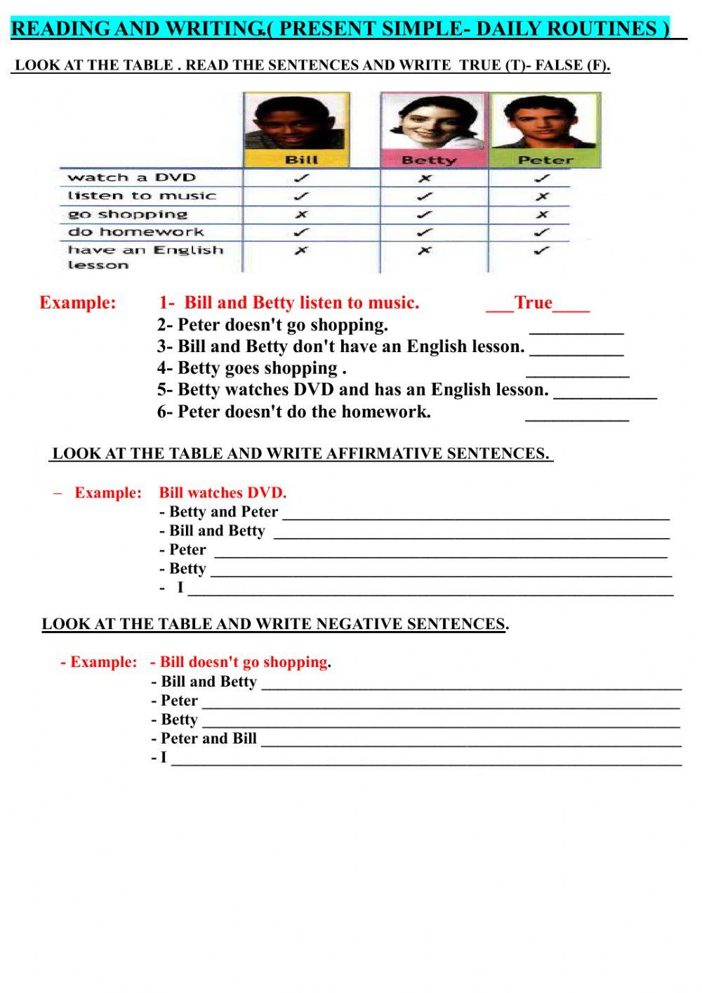 Reading and Writing . Present Simple worksheet | Live Worksheets