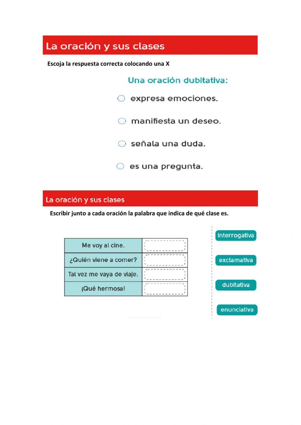 La oración y sus clases.