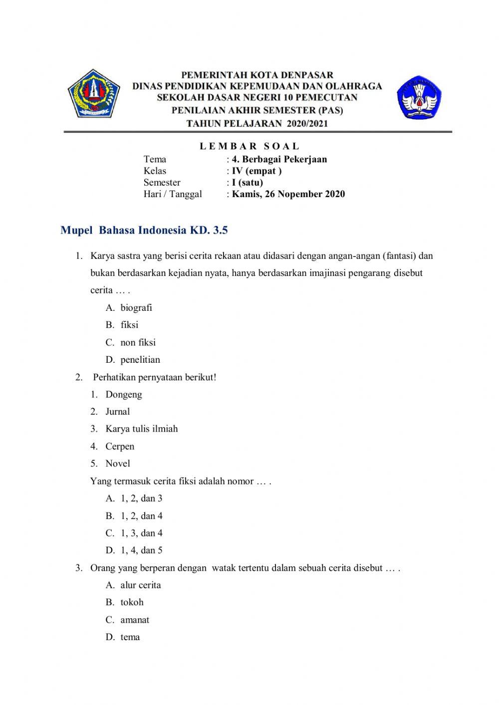 PAS Tema 4 Bahasa Indonesia