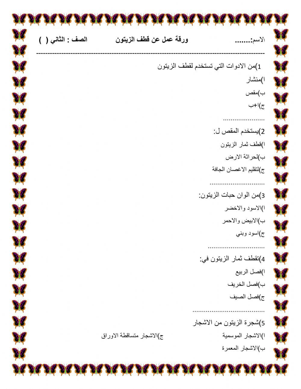 ورقة عمل عن قطف الزيتون