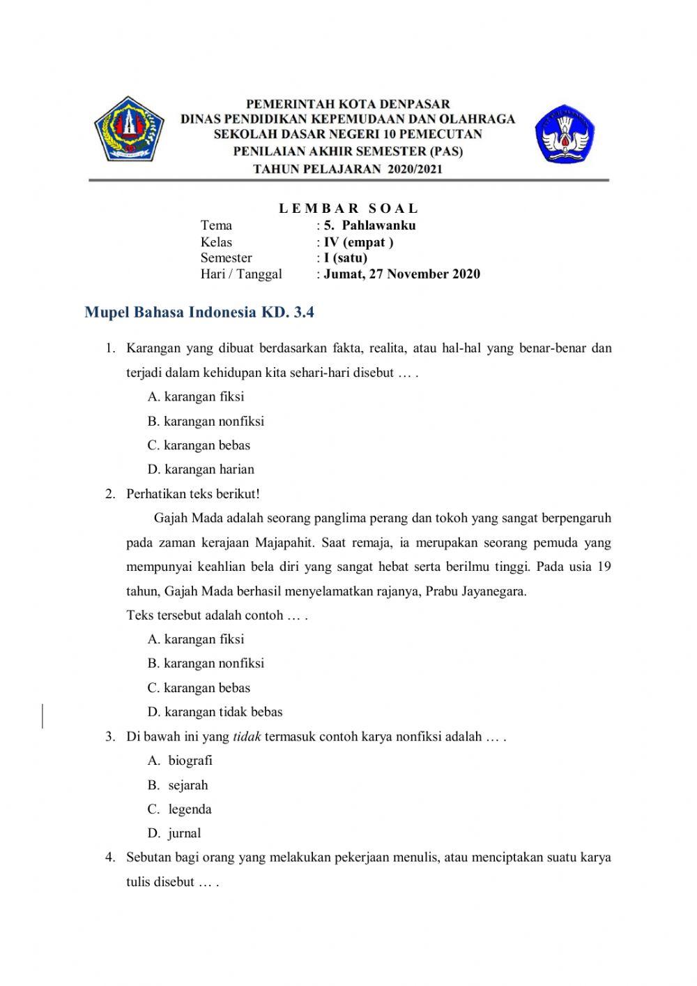 PAS Tema 5 Bahasa Indonesia