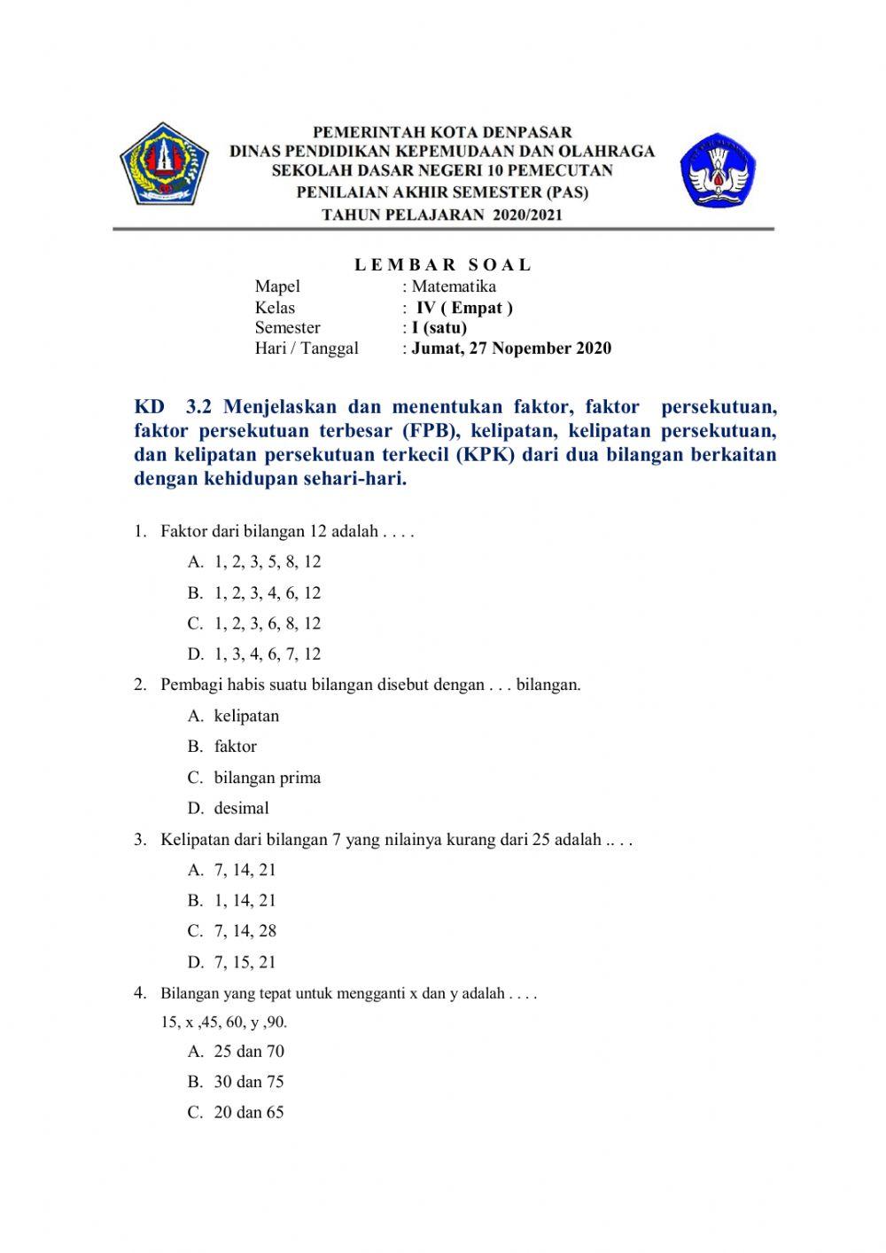 PAS Matematika KD 3.2