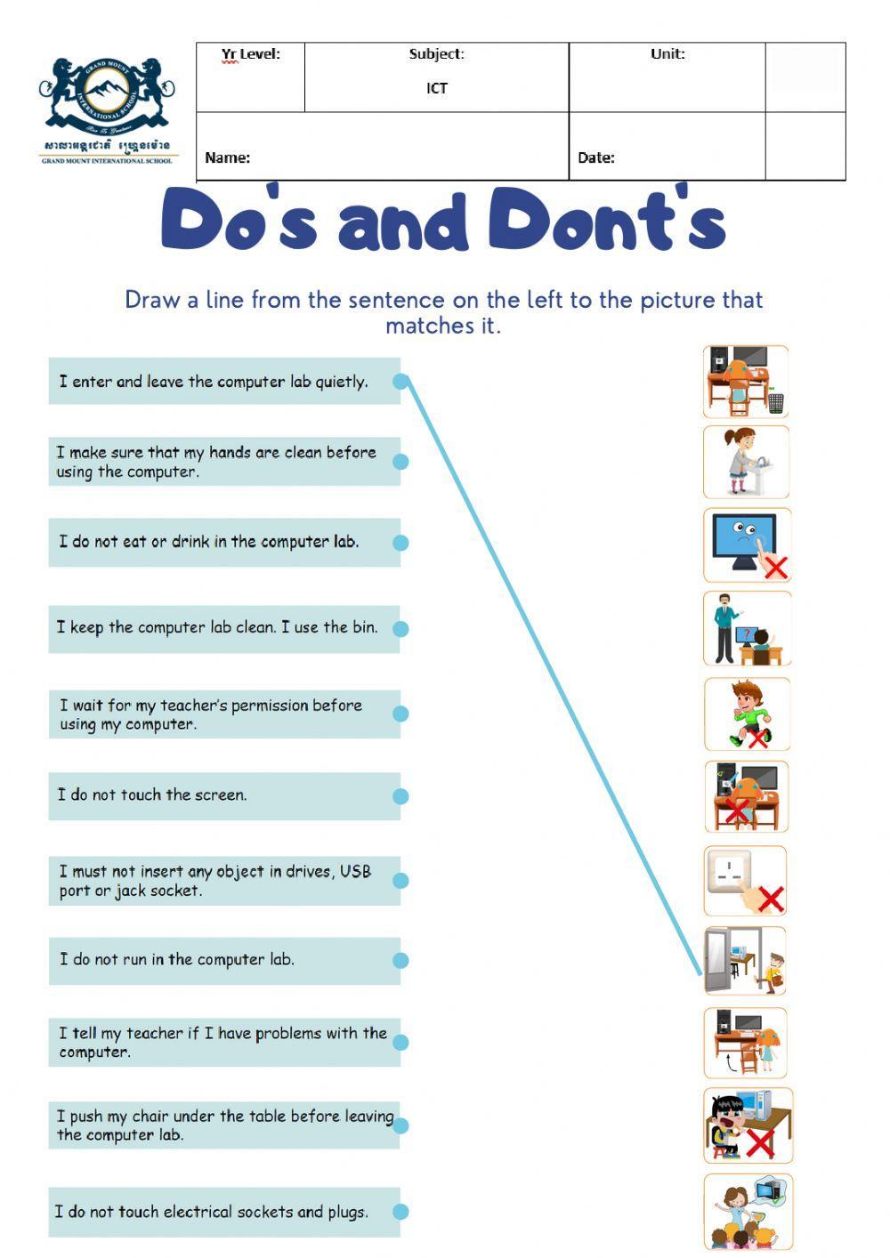 Do's and Dont's in the ICT Lab