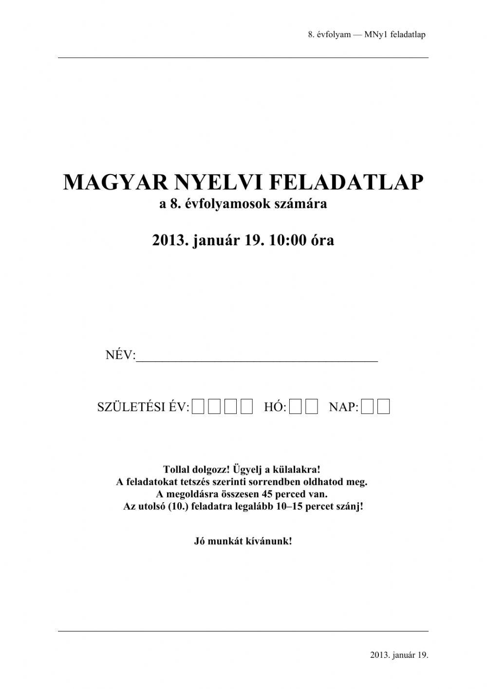 Magyar nyelvtan 2013.01.19.
