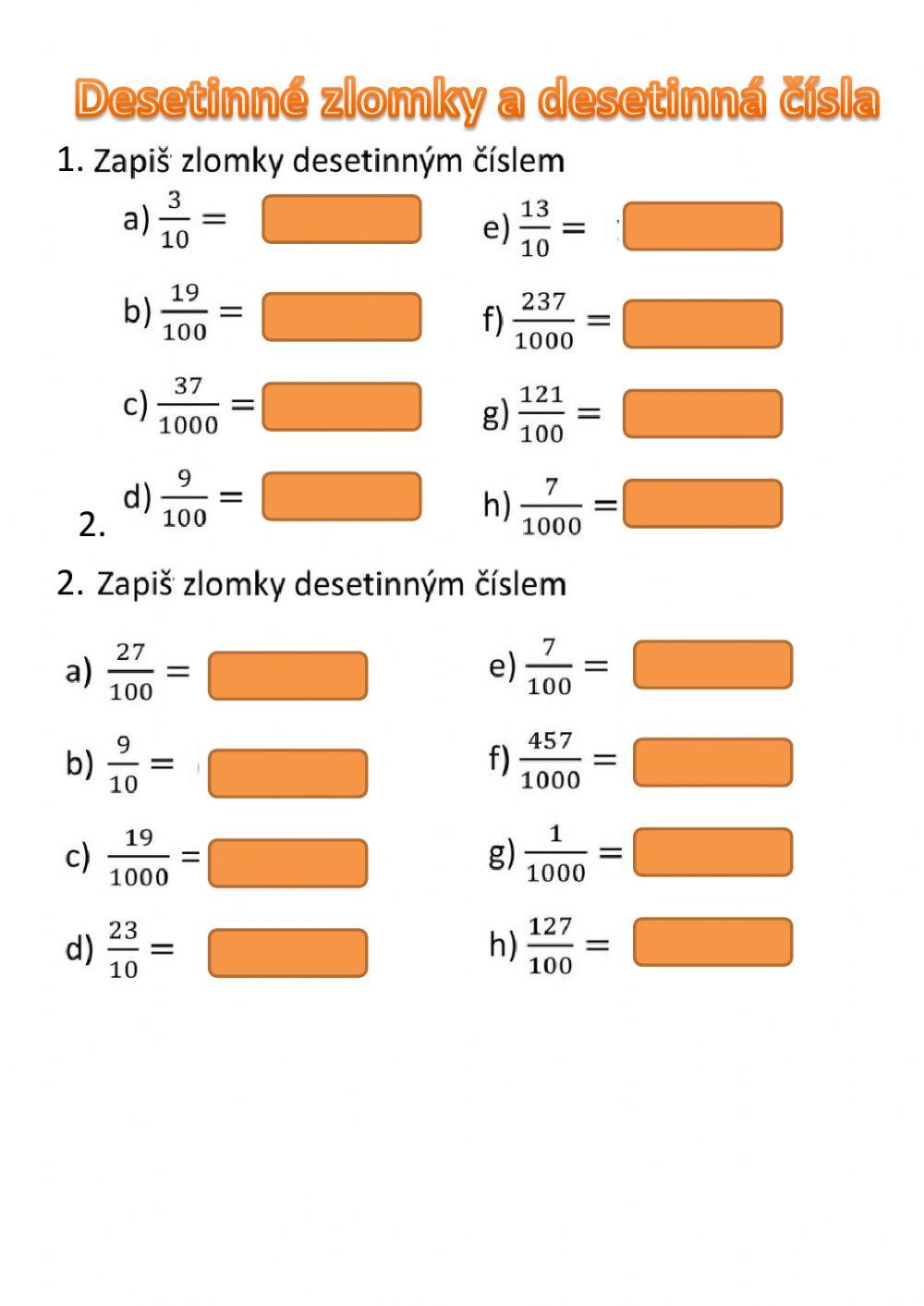Desetinná čísla a desetinné zlomky