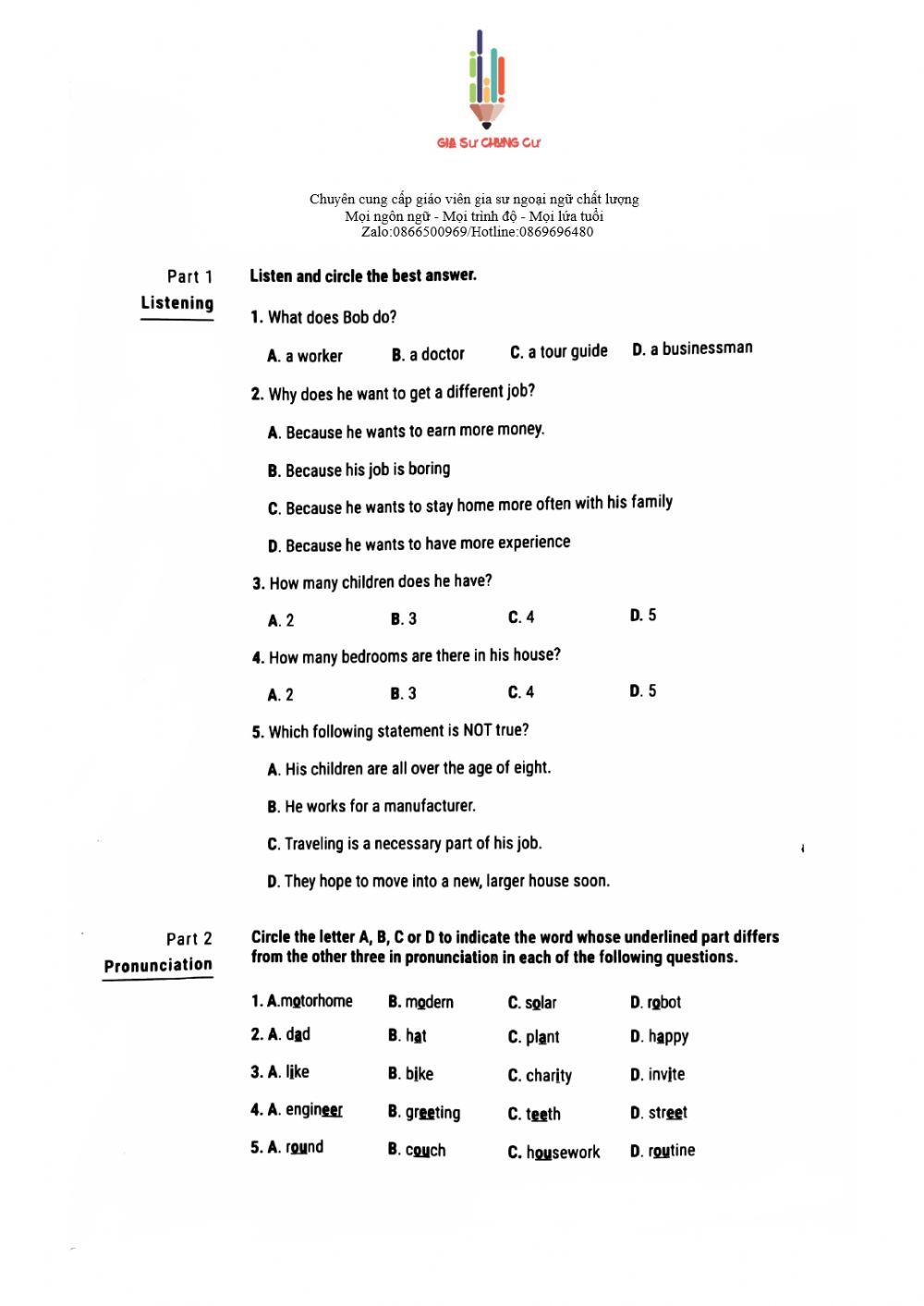English 6 45' Test 27