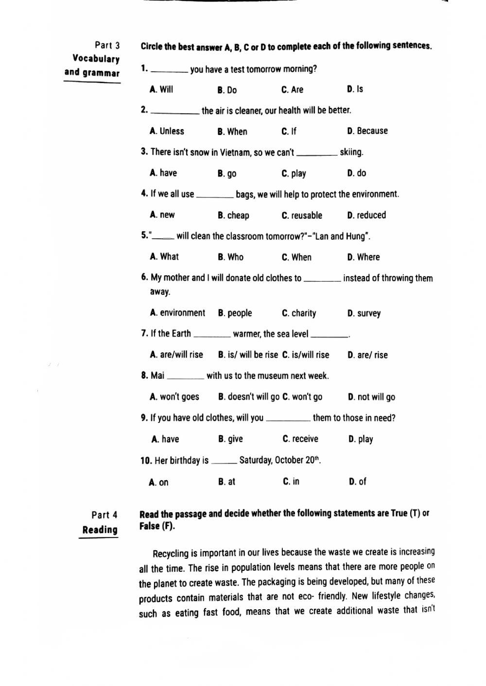 English 6 45' Test 27