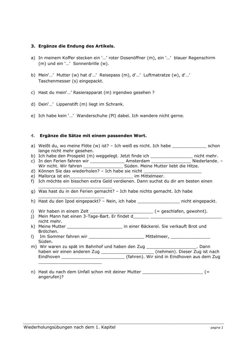 Wiederholungsübungen nach dem 1. Kapitel