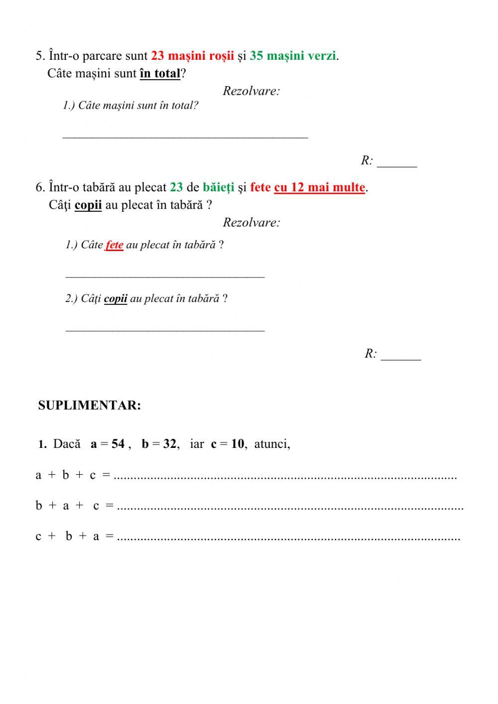 Adunarea numerelor fără trecere peste ordin 0-100