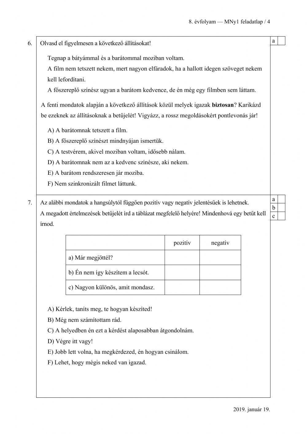 Magyar központi 1. rész 2019