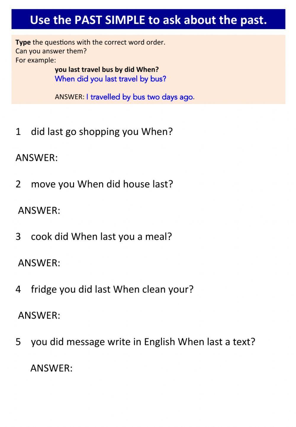 Word order for PAST SIMPLE questions