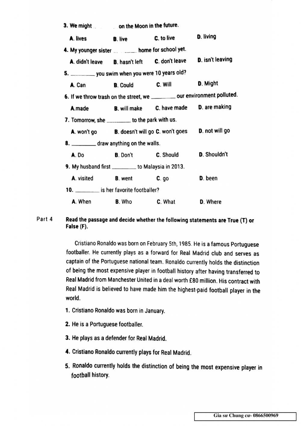 Lớp 6- Bài Kiểm Tra HK 2- lần 2