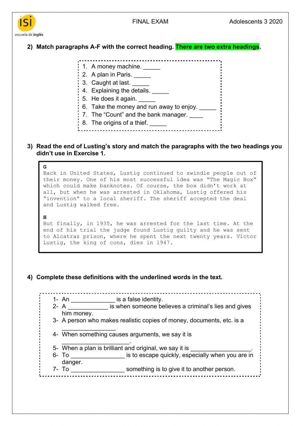 Final Test - Adolescents 3 - Reading